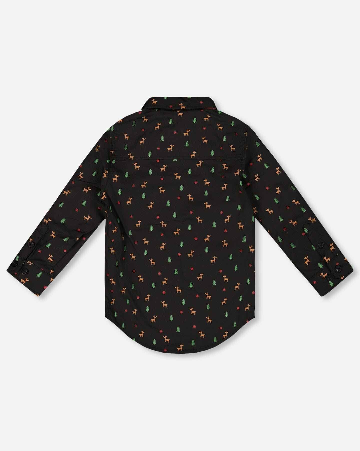 Printed Poplin Shirt Black And Multicolor With Bow Tie