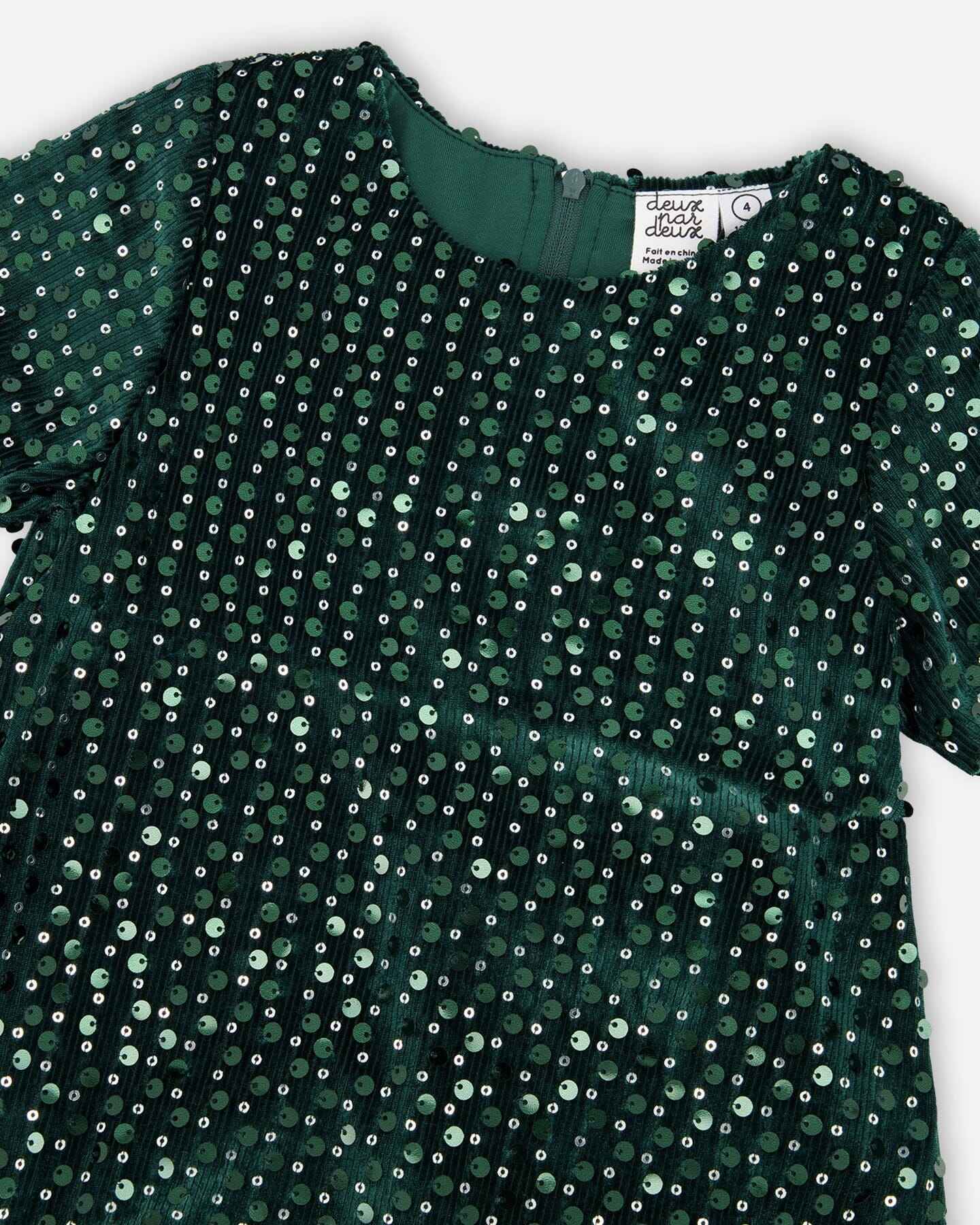 Velvet Short Sleeve Dress Forest Green