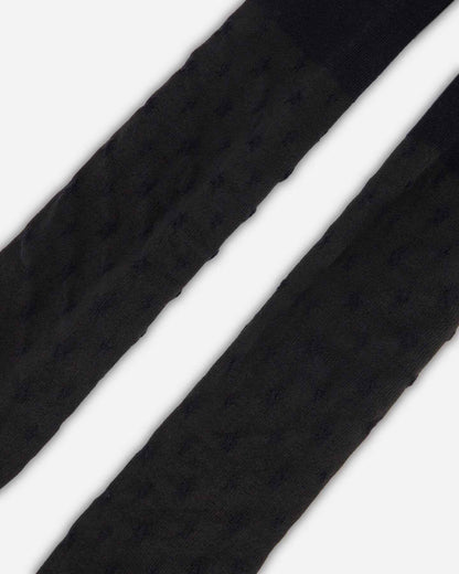 Knit Tights Black With Tone-On-Tone Star Pattern