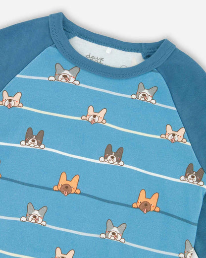Two-Piece Organic Cotton Pajama Set Blue Dog Print