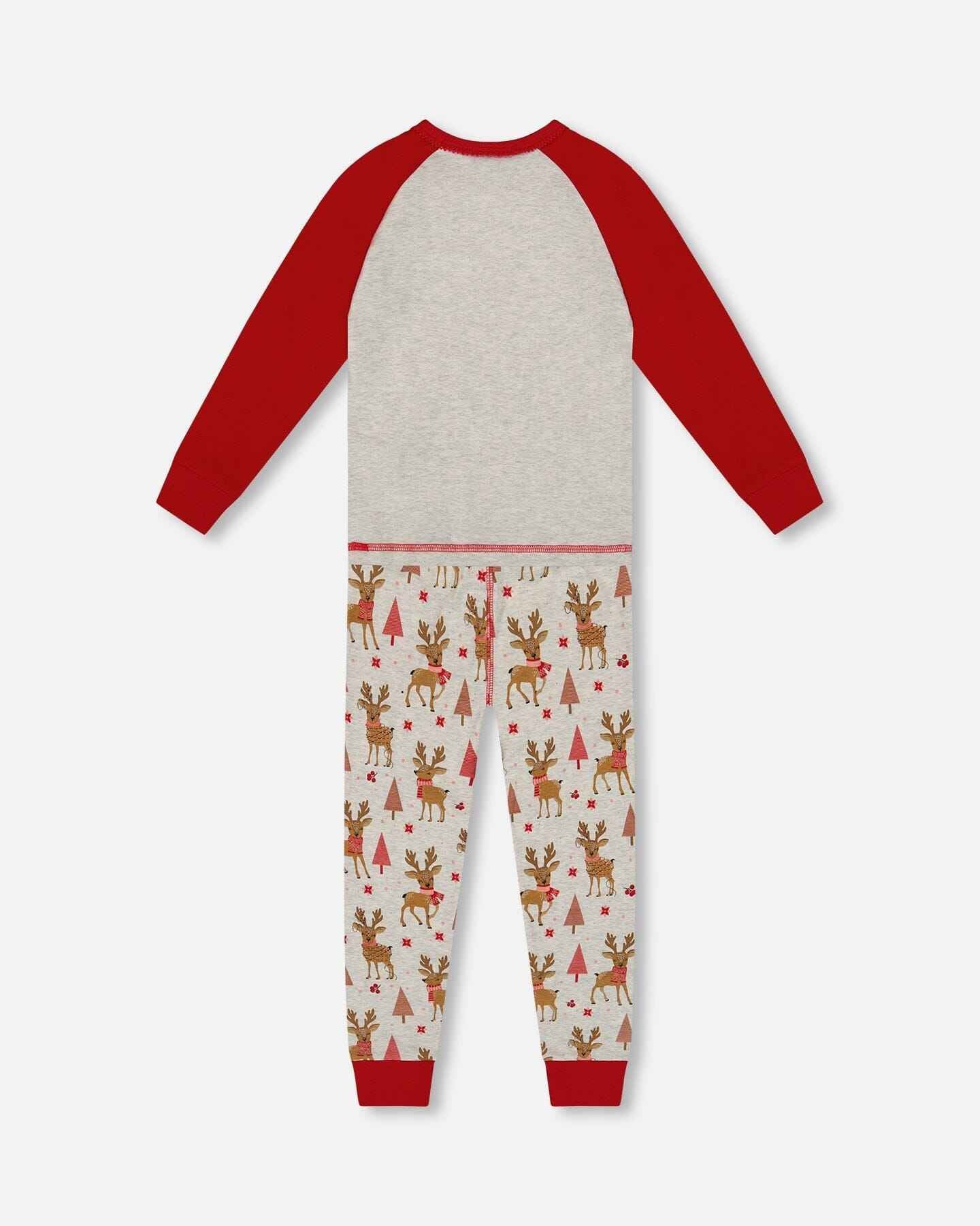 Organic Cotton Two-Piece Pajamas Beige Girly Reindeer Print