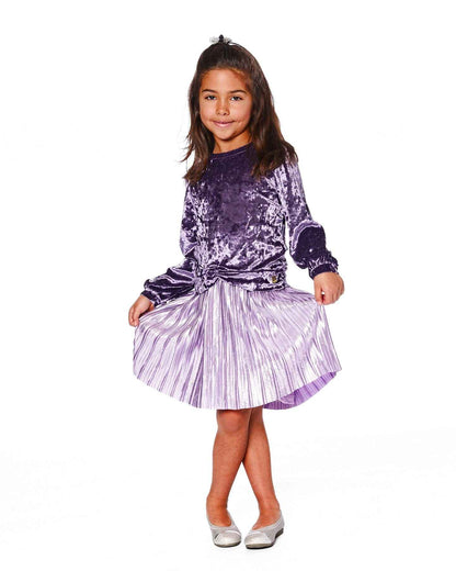 Long Sleeve Bi-Material Velour And Jersey Dress Purple Gray