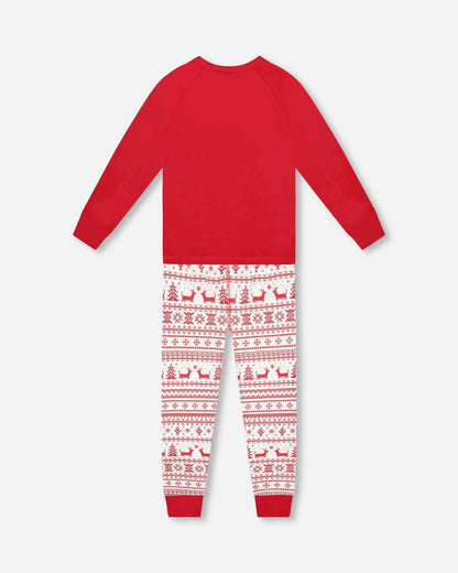 Organic Cotton Two-Piece Pajamas Red And White Fairisle