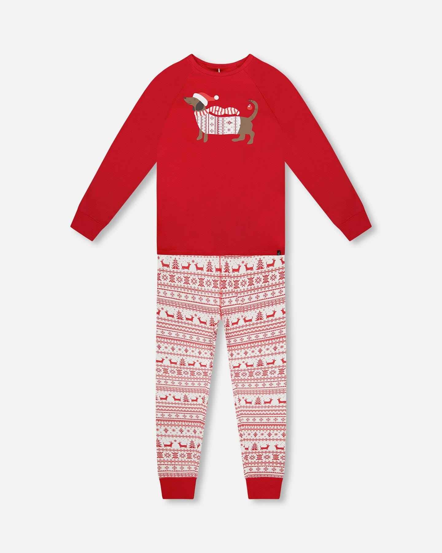 Adult Men Organic Cotton Two-Piece Pajama Set Red And White Fairisle