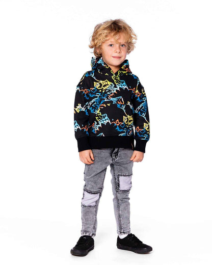 Printed Hooded Fleece Sweatshirt Black