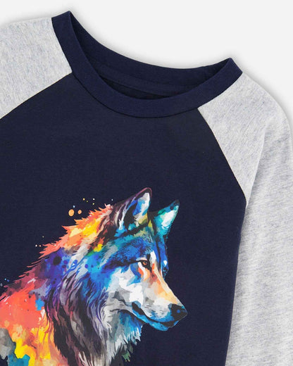 Long Raglan Sleeve Jersey Tee Navy Blue