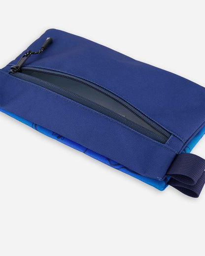Double Pencil Case Blue Gradient Dinosaur Print