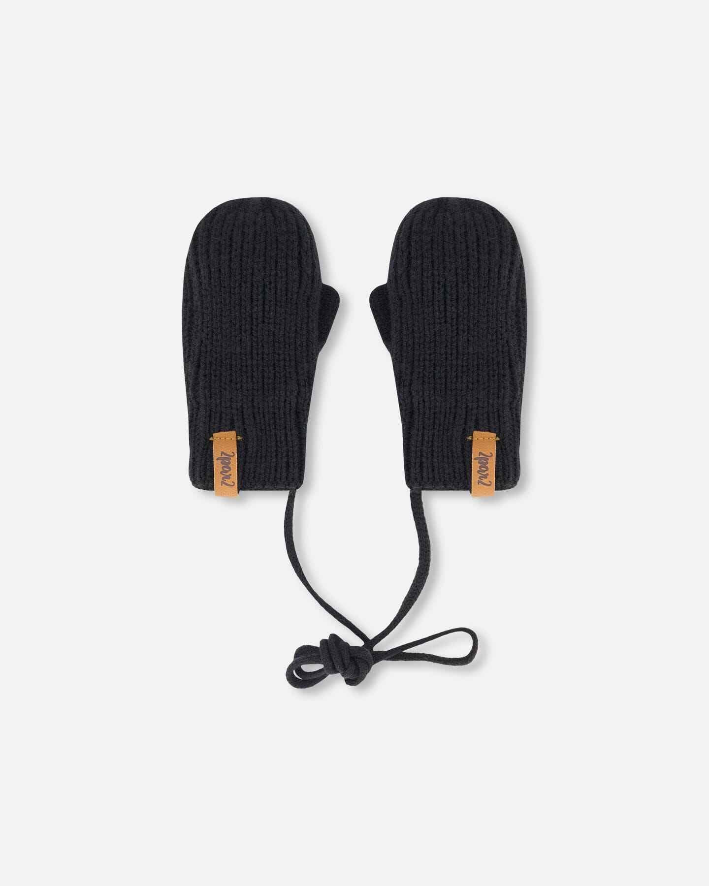 Baby Knit Mittens With String Black