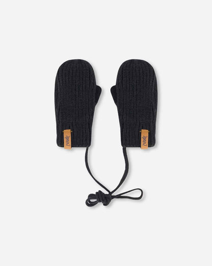 Baby Knit Mittens With String Black