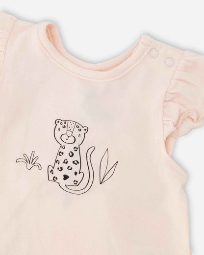 Organic Cotton Jersey Top And Short Set Peach And Peach Animal Print