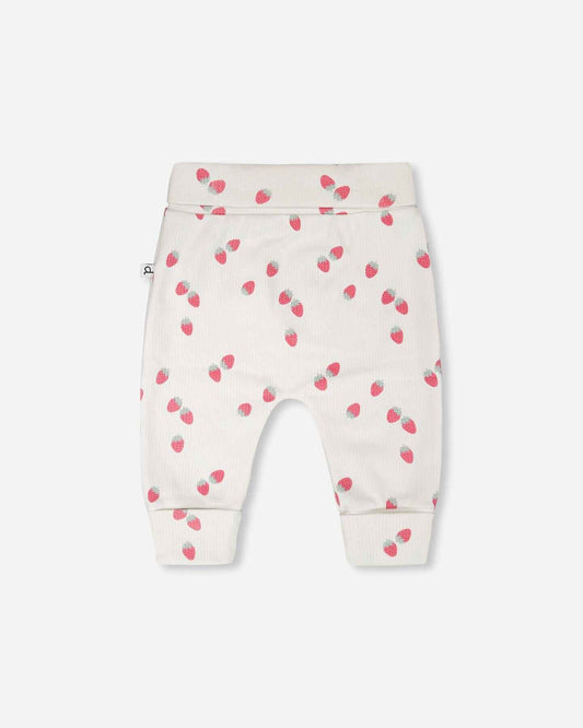 Cotton Jersey Evolutive Pants White Printed Strawberries