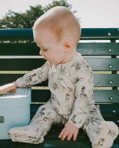 Organic Cotton Jersey One-Piece Pyjama Beige Zebra Print