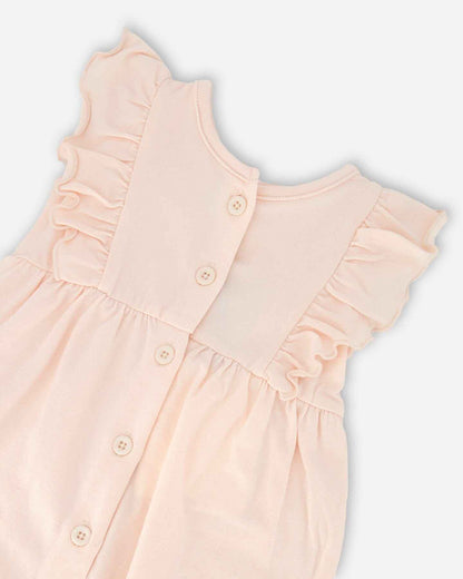 Organic Cotton Jersey Romper With Frills Peach