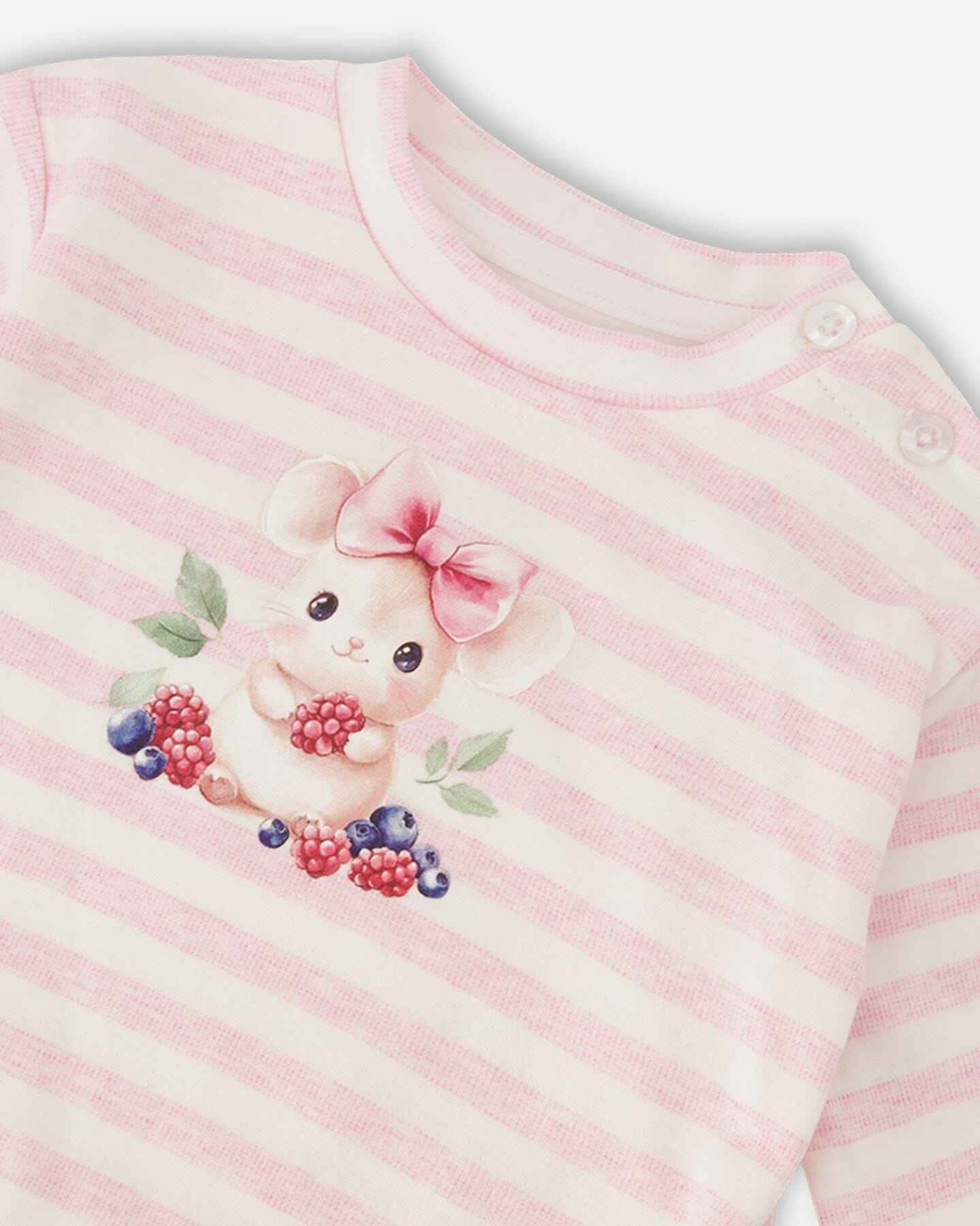 Cotton Jersey Top And Pants Set White And Pink Stripes