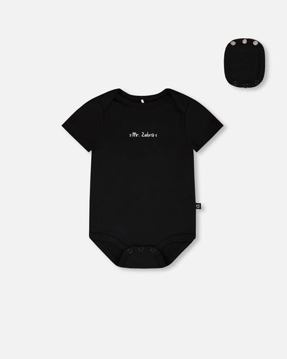 Evolutive Organic Cotton Jersey "Mister Zebra" Onesie Black
