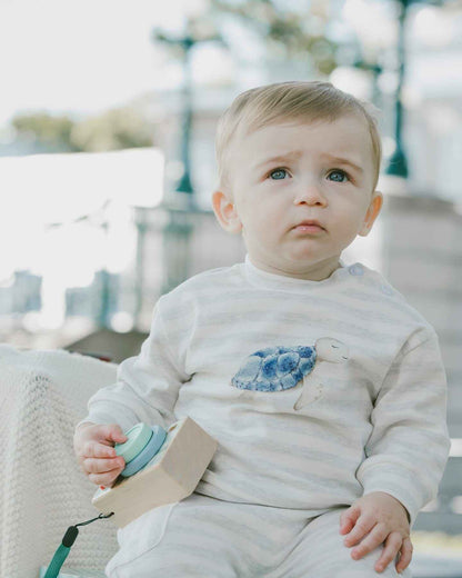 Soft Jersey Sweater And Pants Set White And Grey Stripes