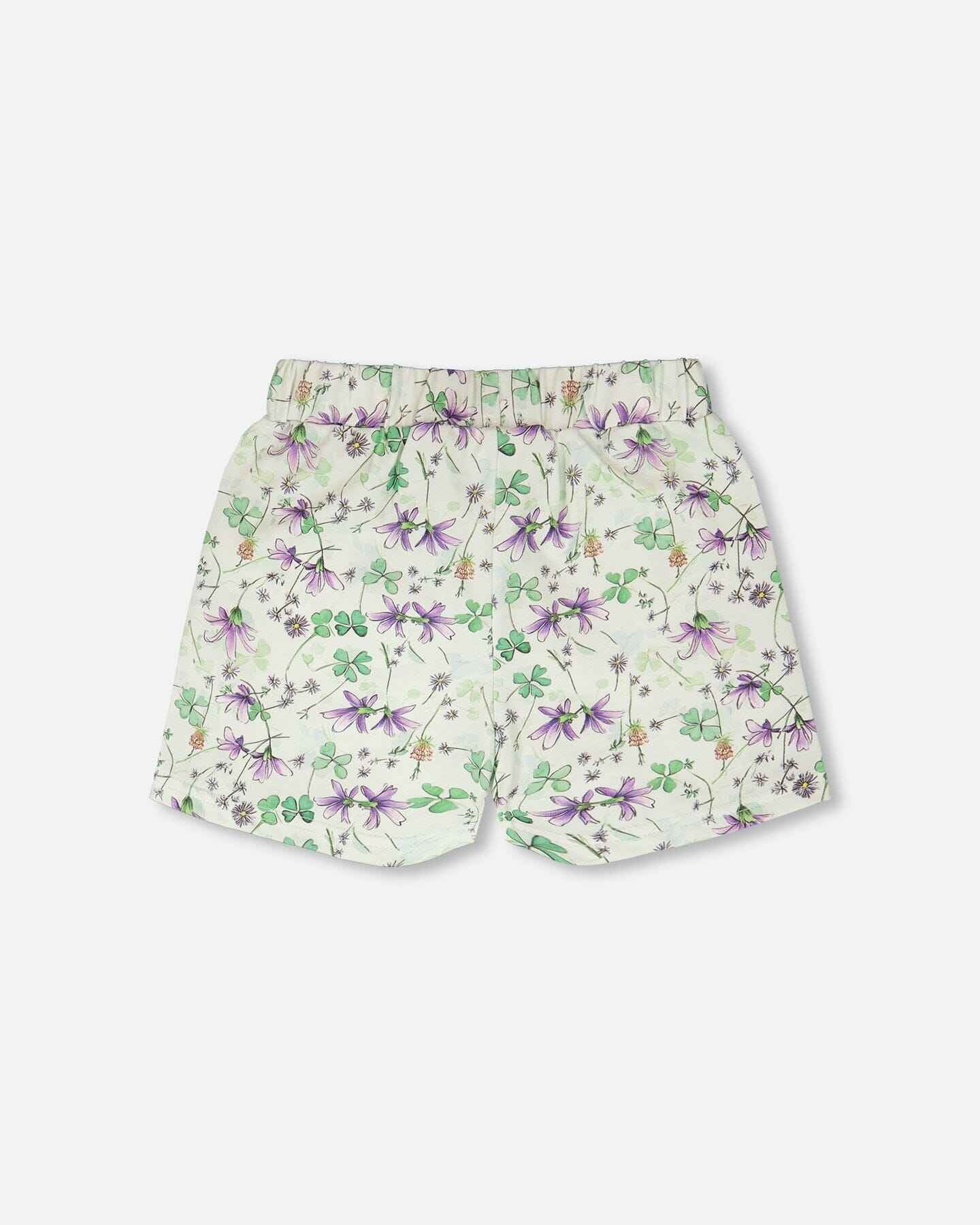 Jersey Shorts Green Printed Flowers