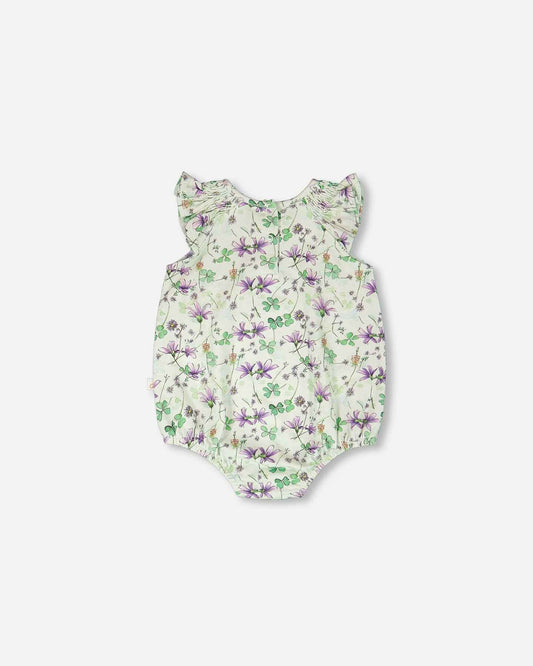 Jersey Romper Green Printed Flowers