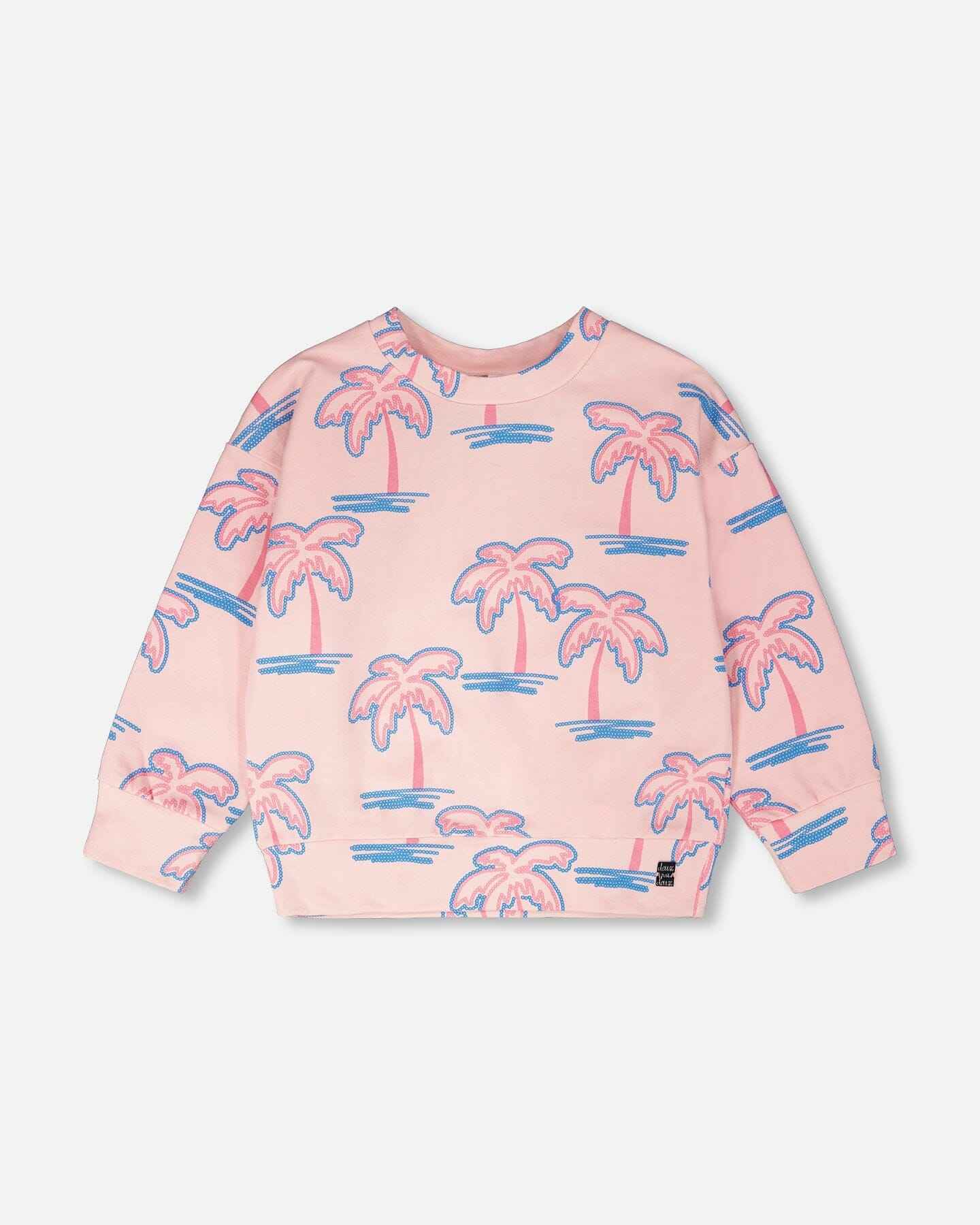 French Terry Sweatshirt Light Pink Palm Print