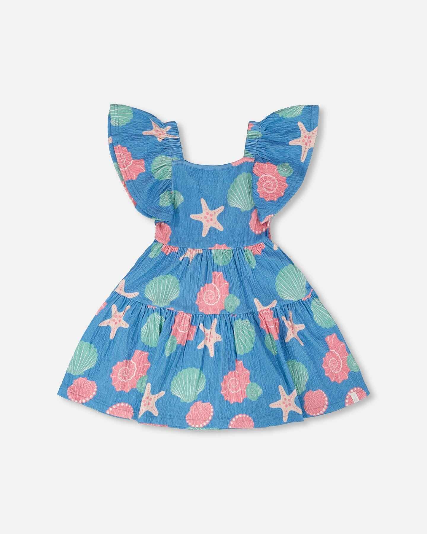 Crinkle Jersey Dress Blue Shell Print