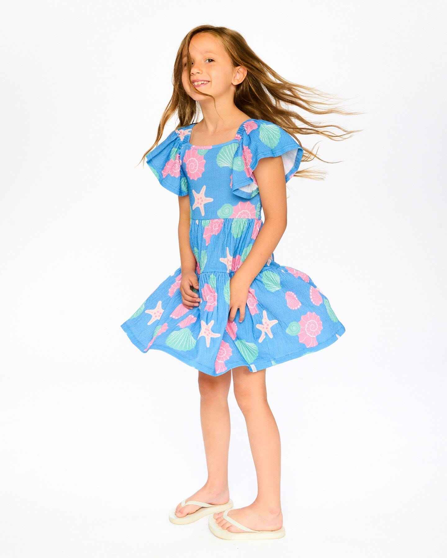 Crinkle Jersey Dress Blue Shell Print