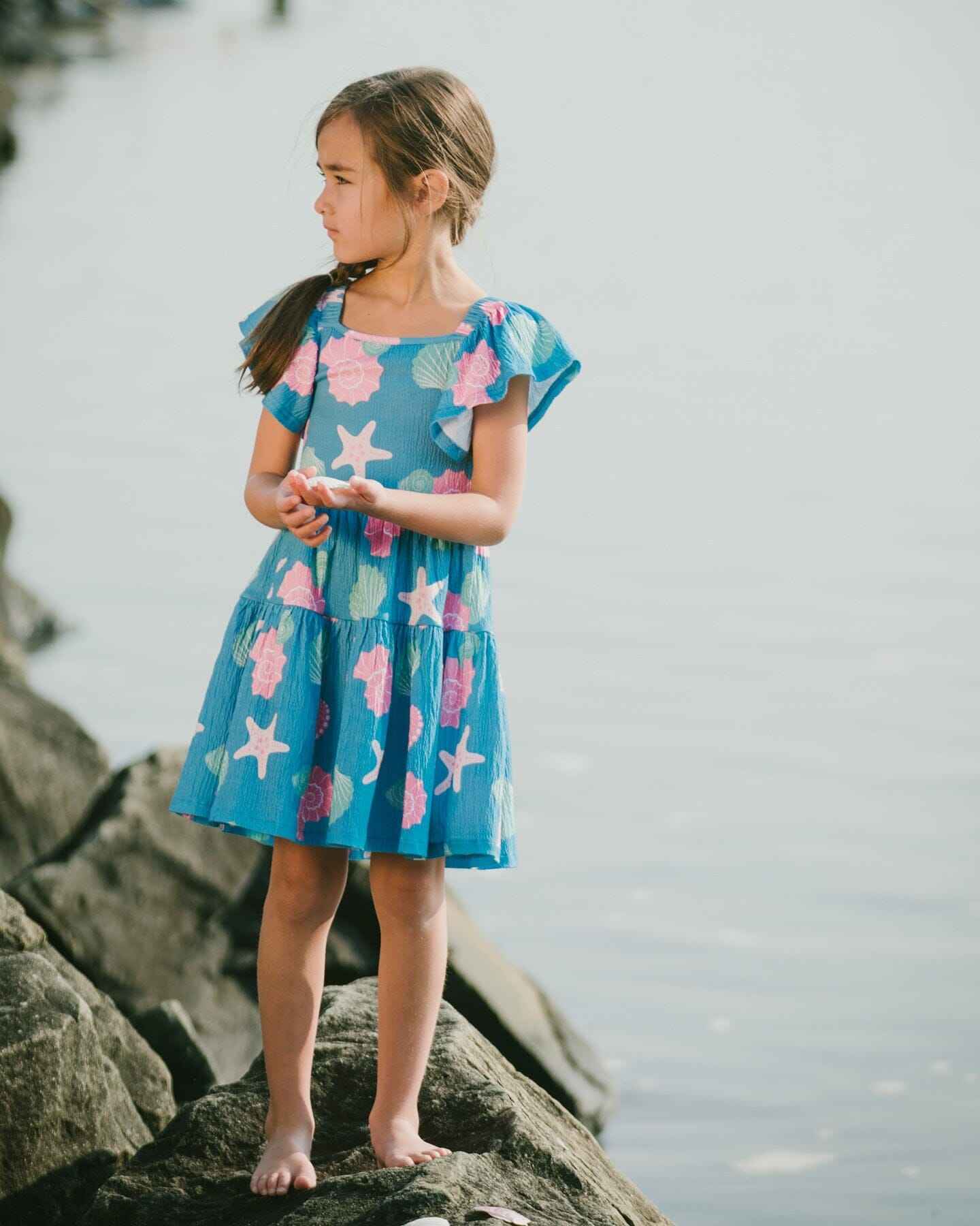 Crinkle Jersey Dress Blue Shell Print