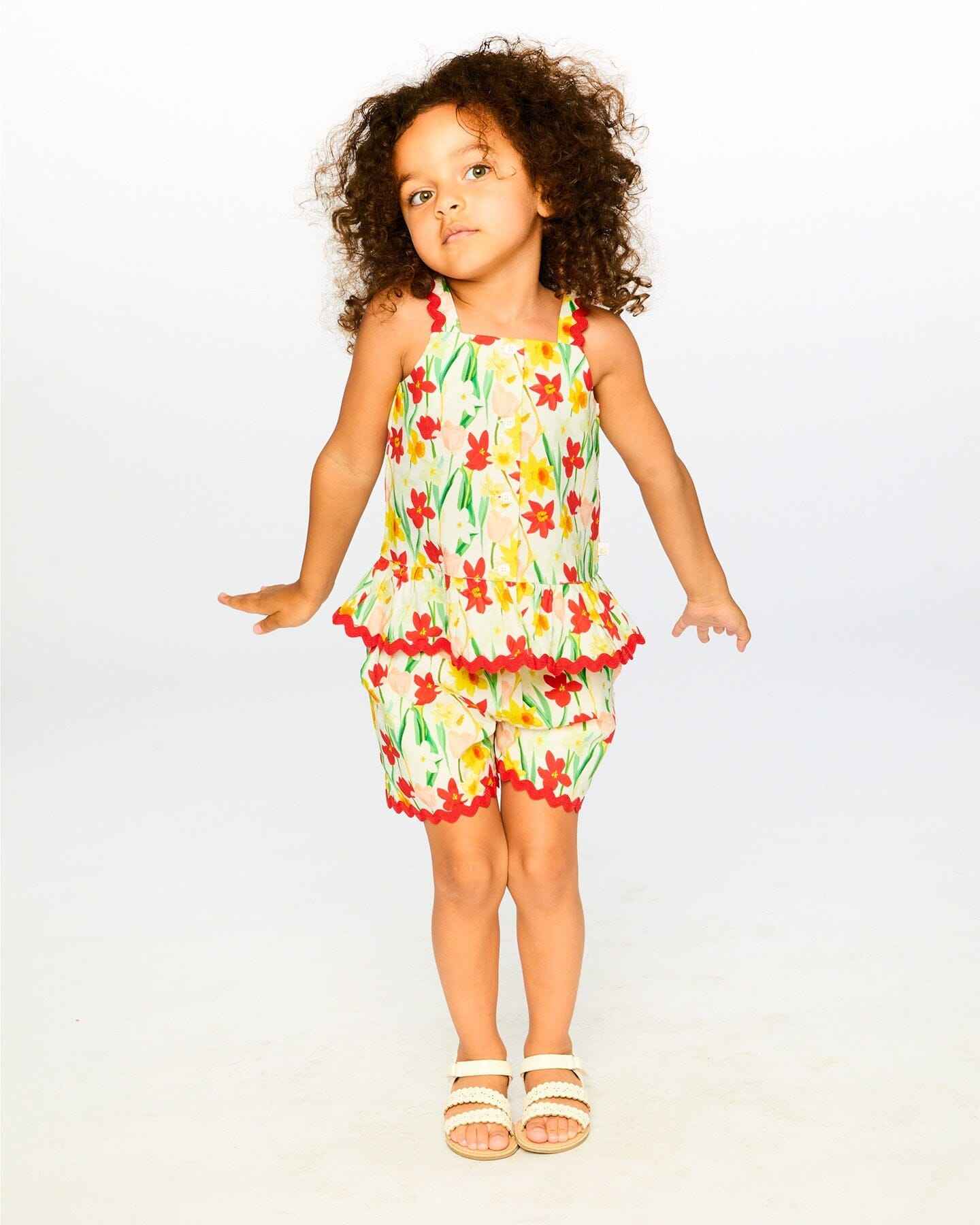 Viscose Shorts White Daffodil Print