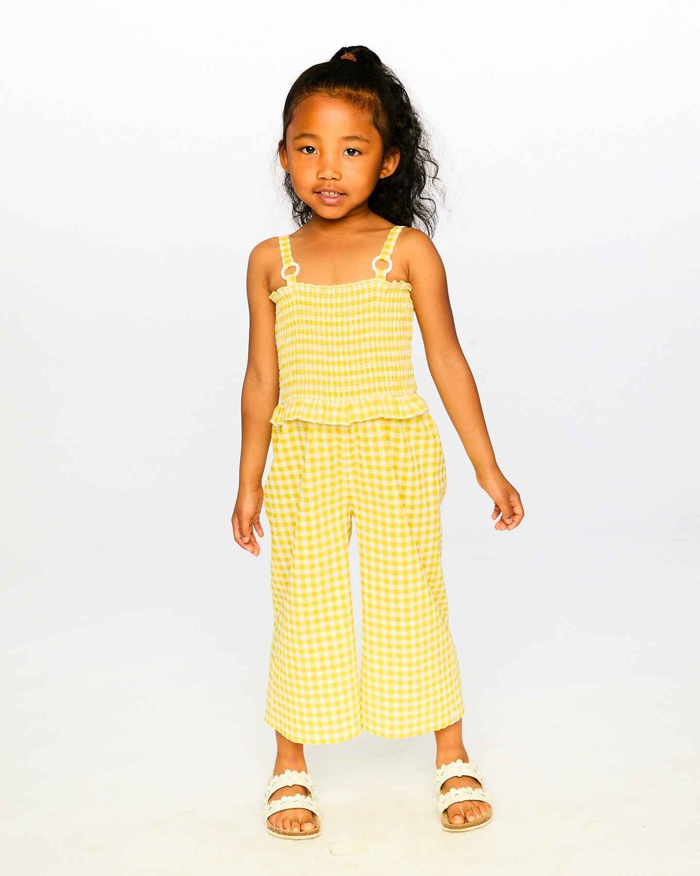 Capri Jumpsuit With Smocking Yellow Gingham