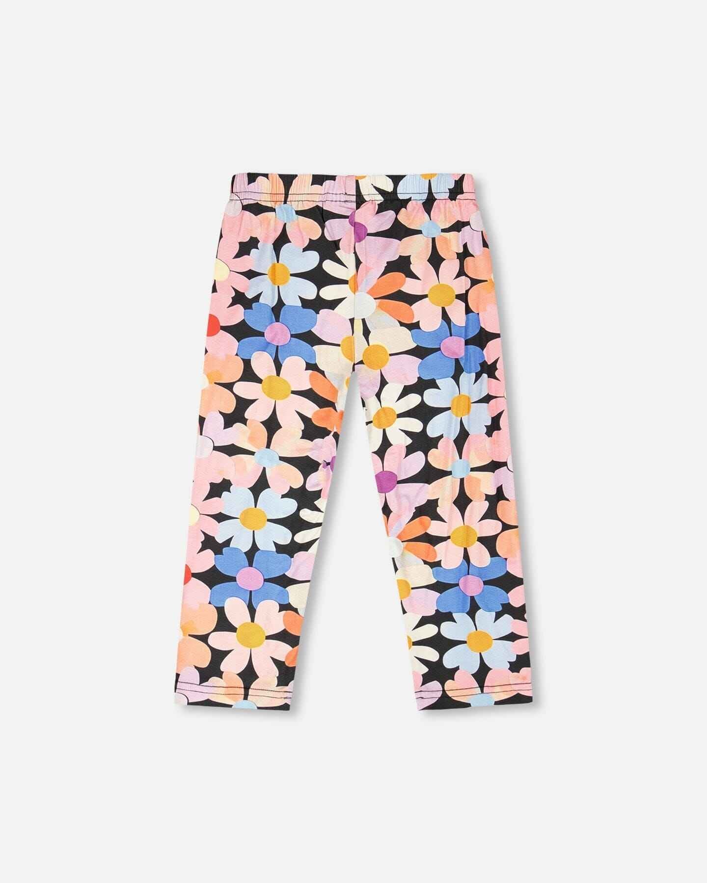 Viscose Leggings Black Printed Flowers
