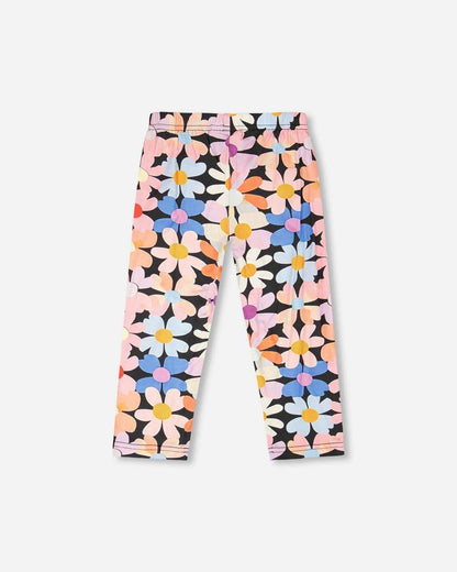 Viscose Leggings Black Printed Flowers
