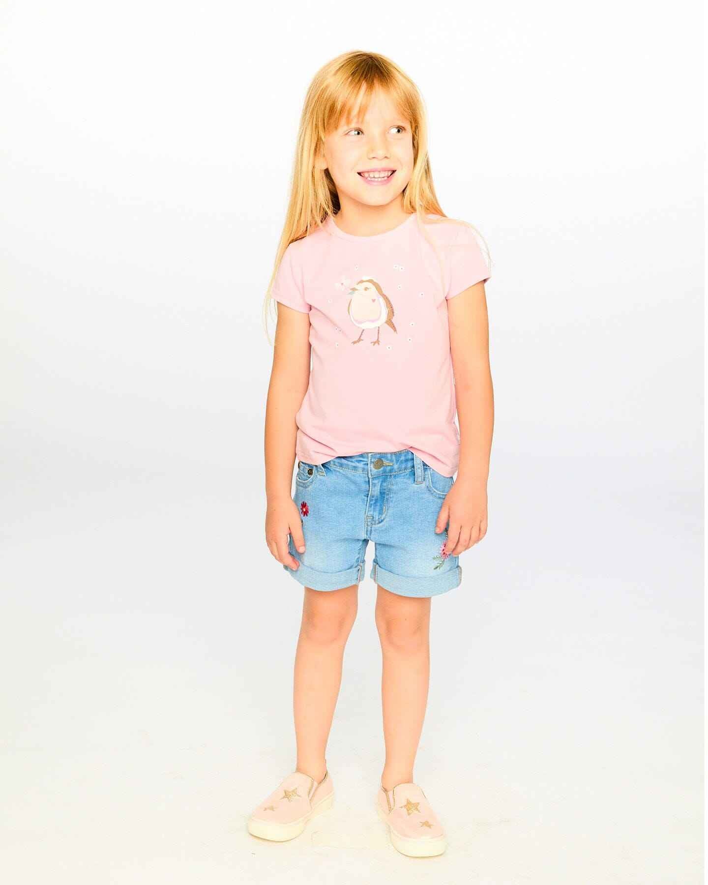 Light Blue Denim Shorts With Embroidery