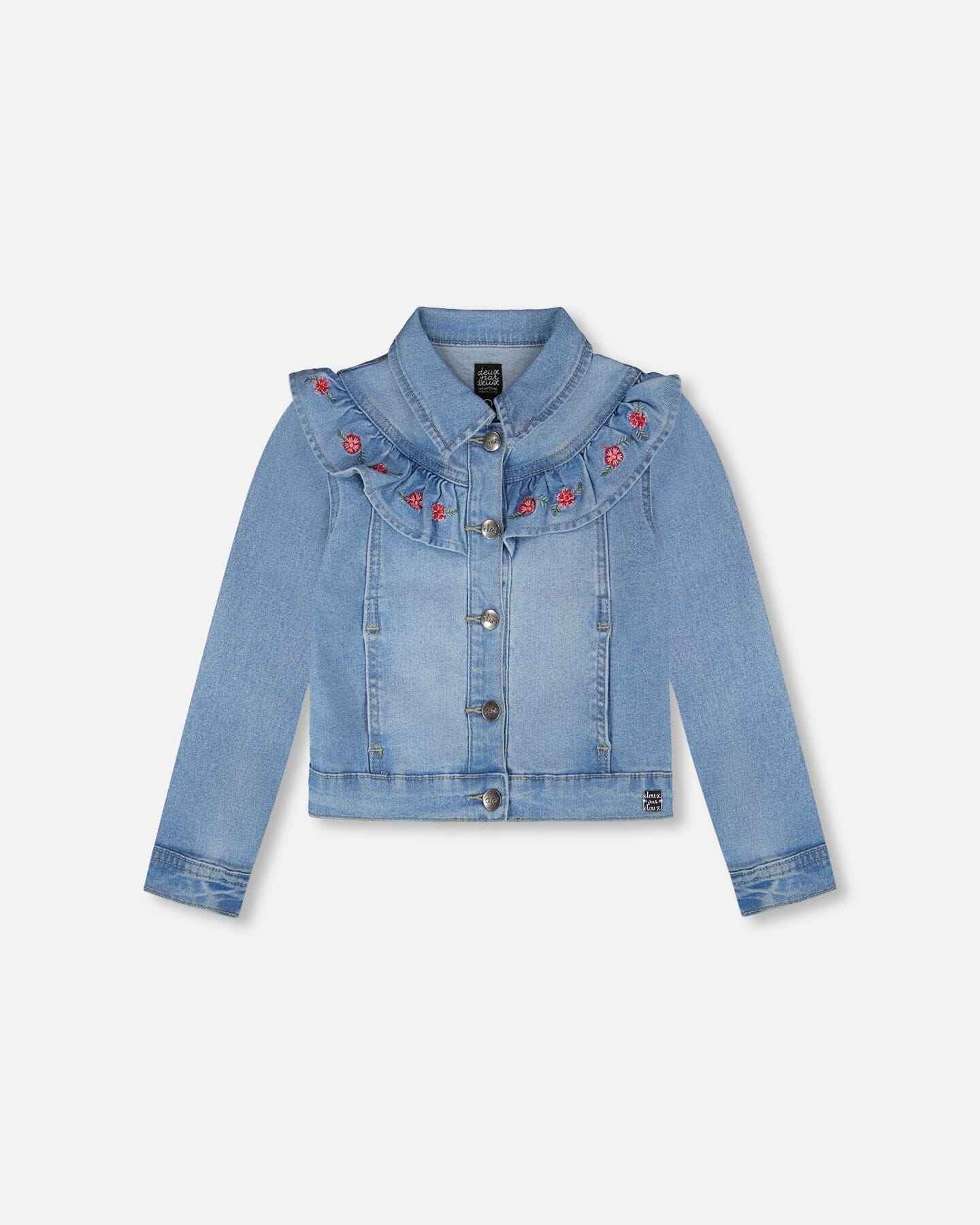 Light Blue Denim Jacket With Embroidery