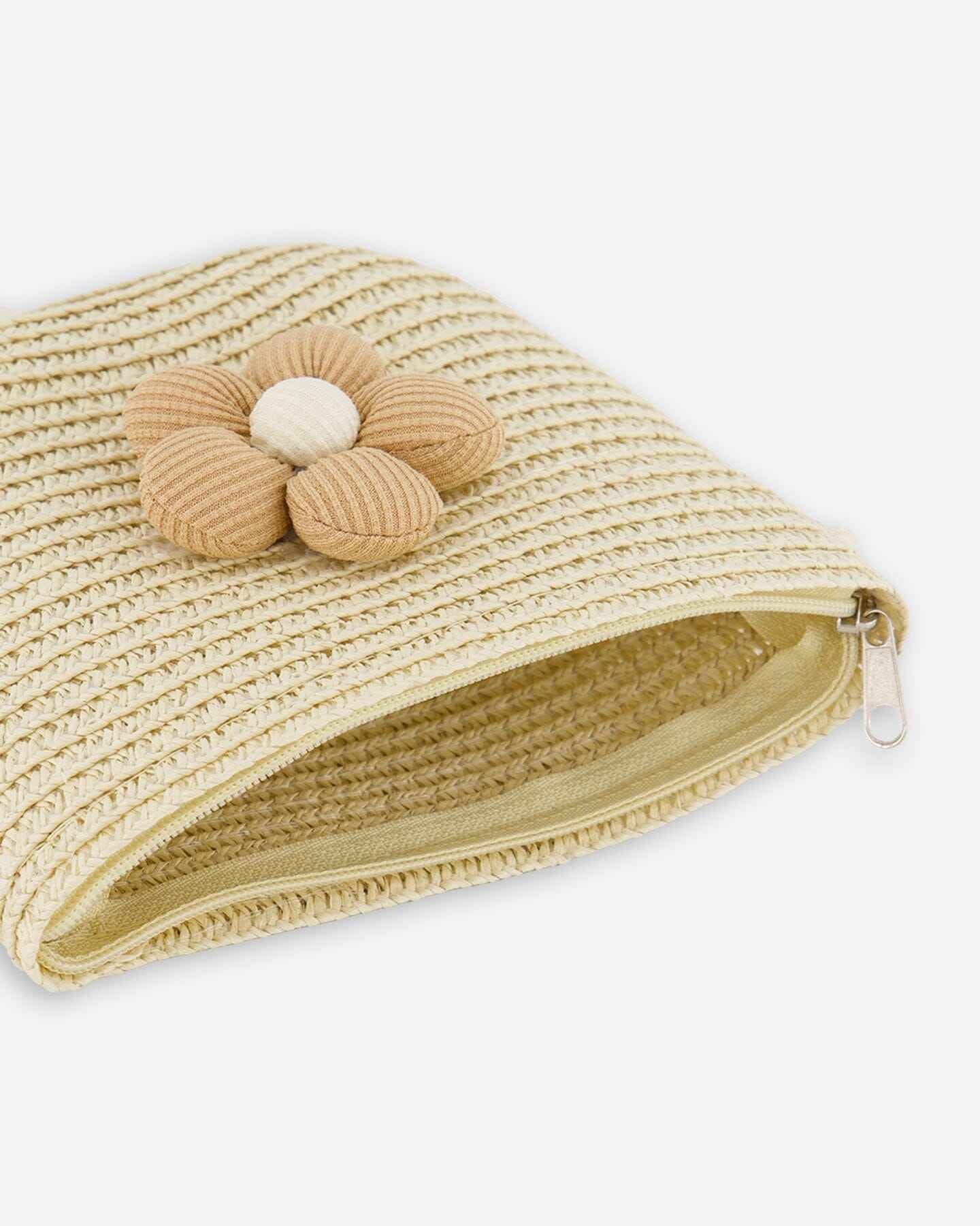 Flower Straw Purse Beige