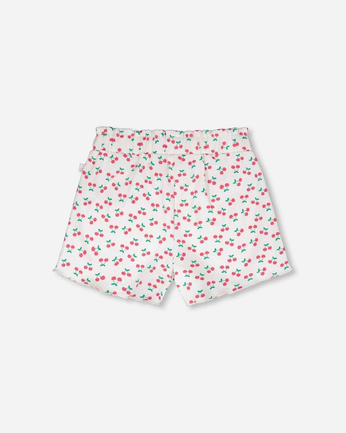 Rib Shorts White Printed Cherries
