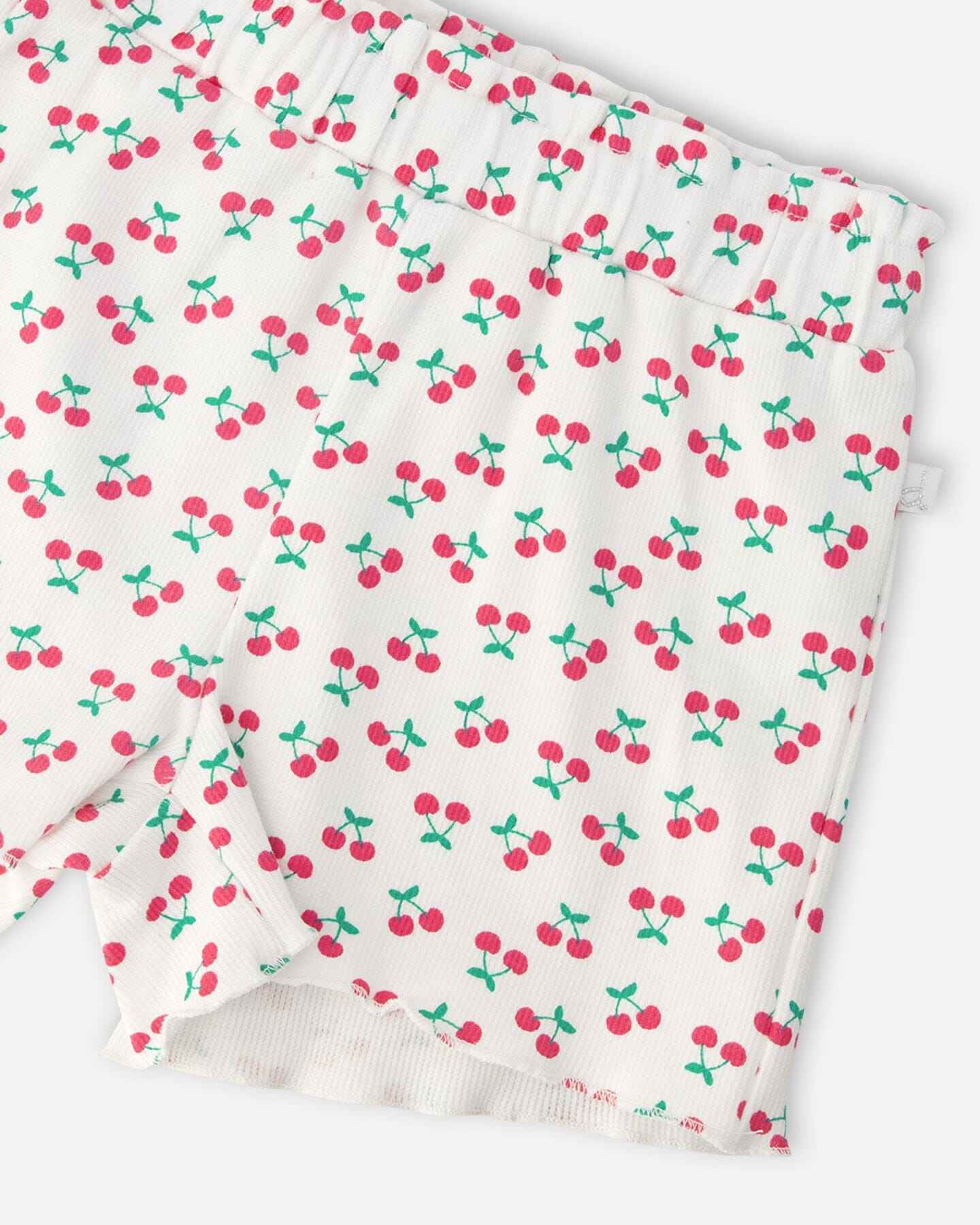 Rib Shorts White Printed Cherries