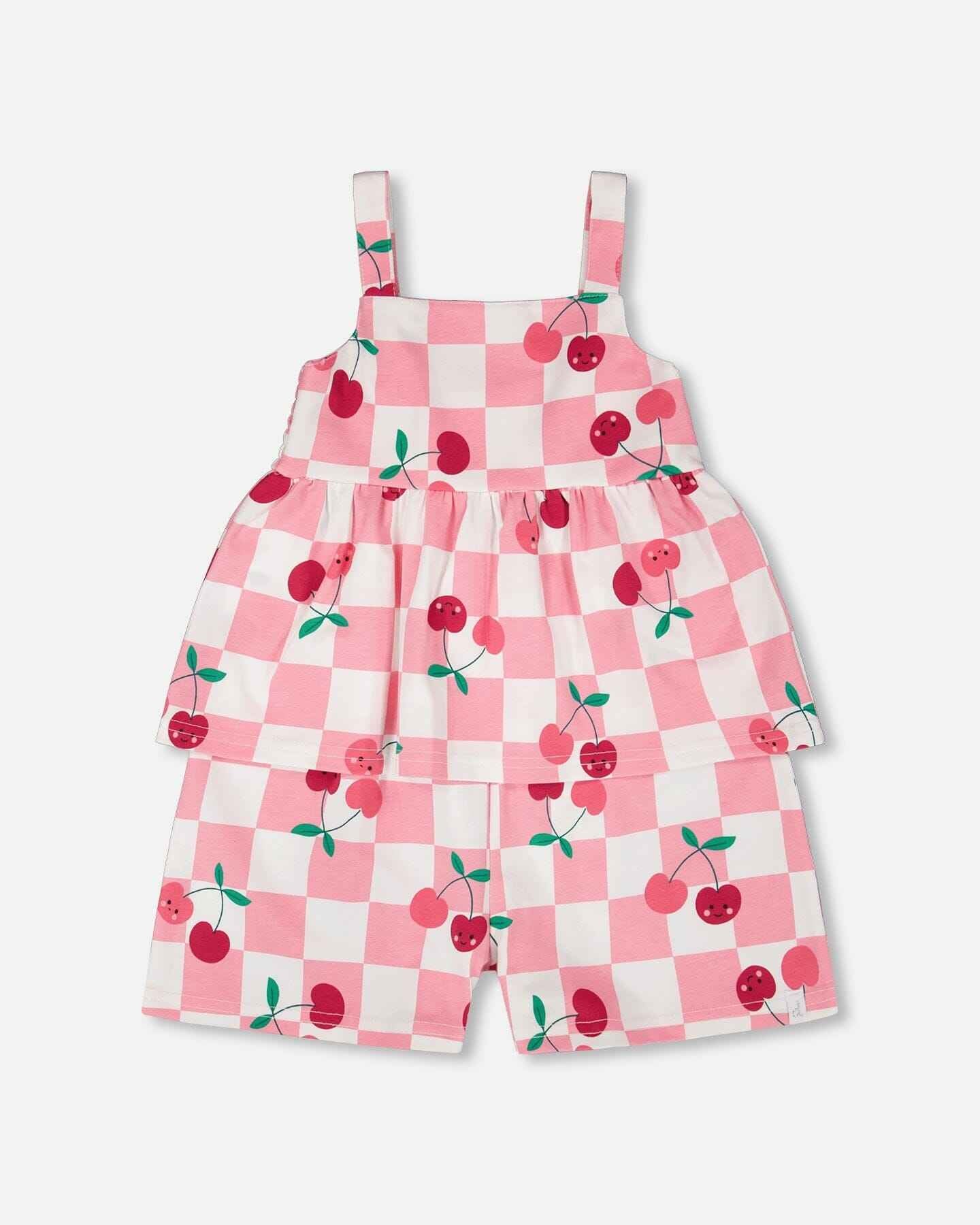 Organic Cotton Jersey Romper Pink Printed Cherries