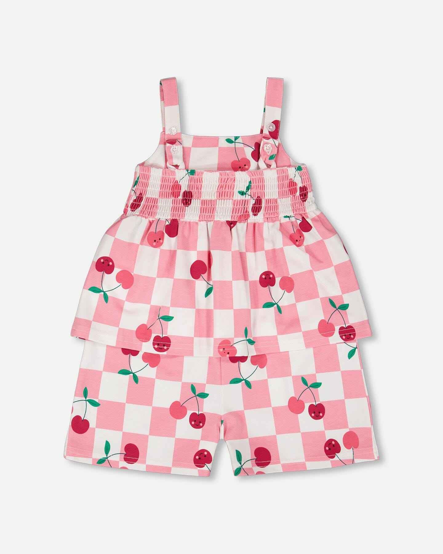 Organic Cotton Jersey Romper Pink Printed Cherries