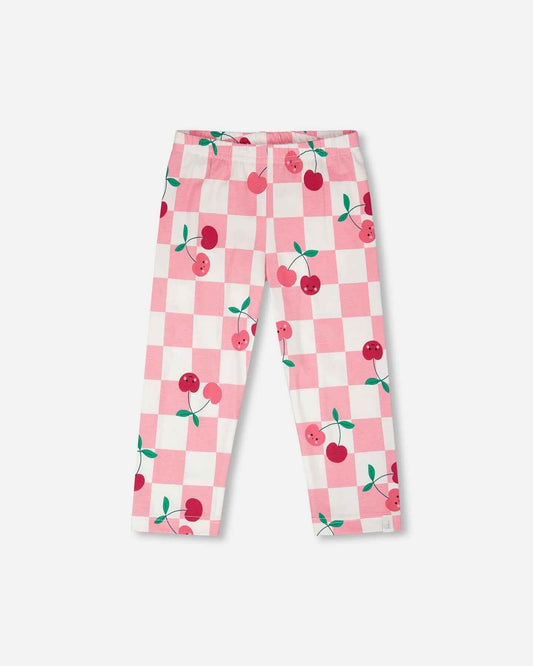 Organic Cotton Jersey Capri Pink Printed Cherries