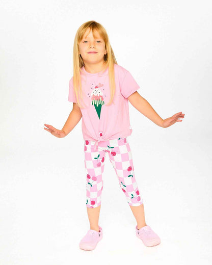 Organic Cotton Jersey T-Shirt With Tie At Waist Pink