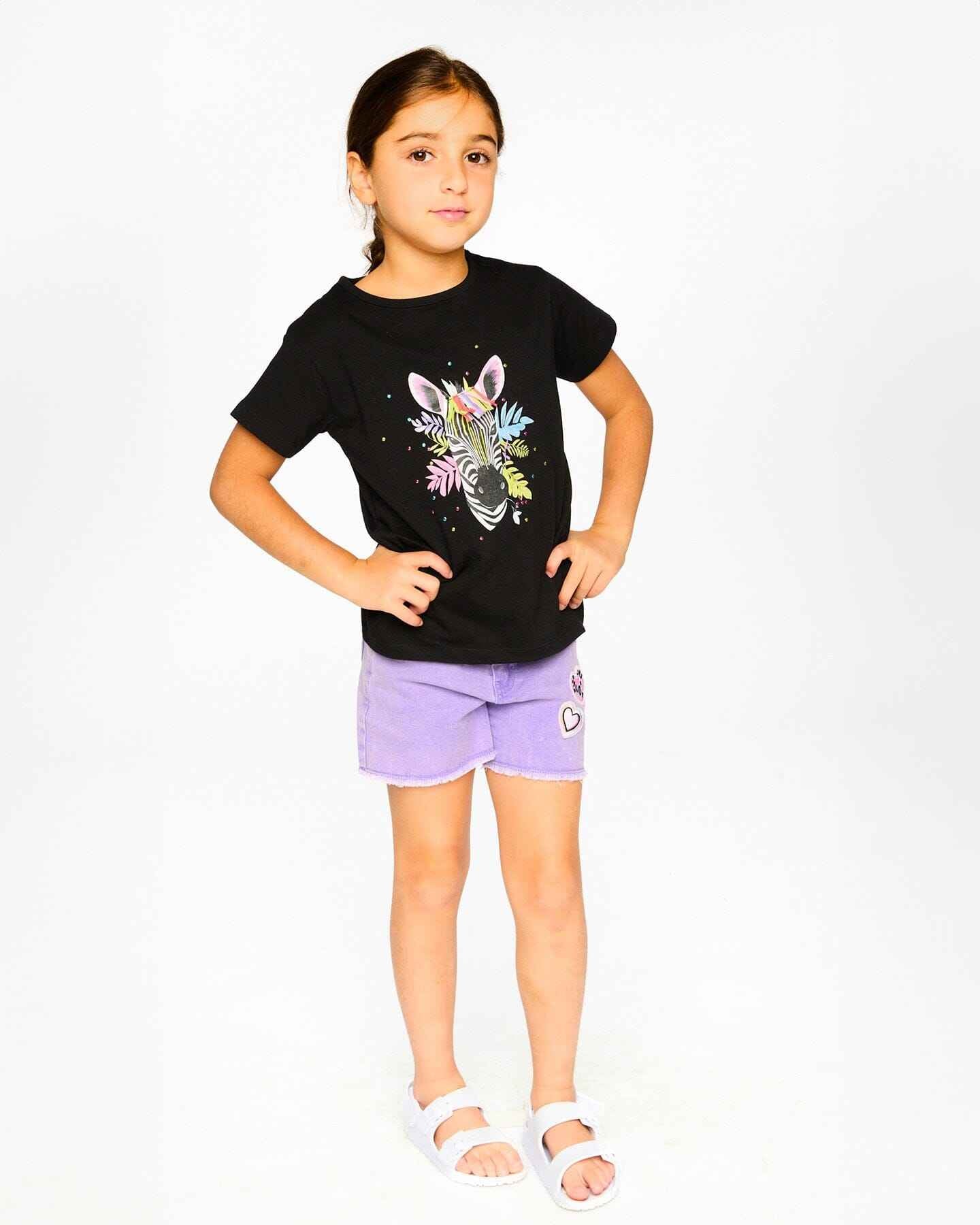 Organic Cotton Jersey T-Shirt Black With Zebra