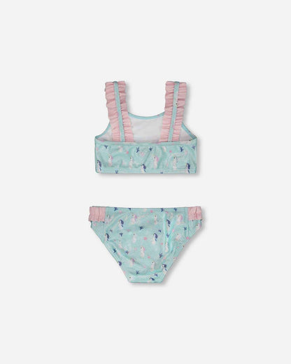 Two-Piece Swimsuit Blue Seahorse Print