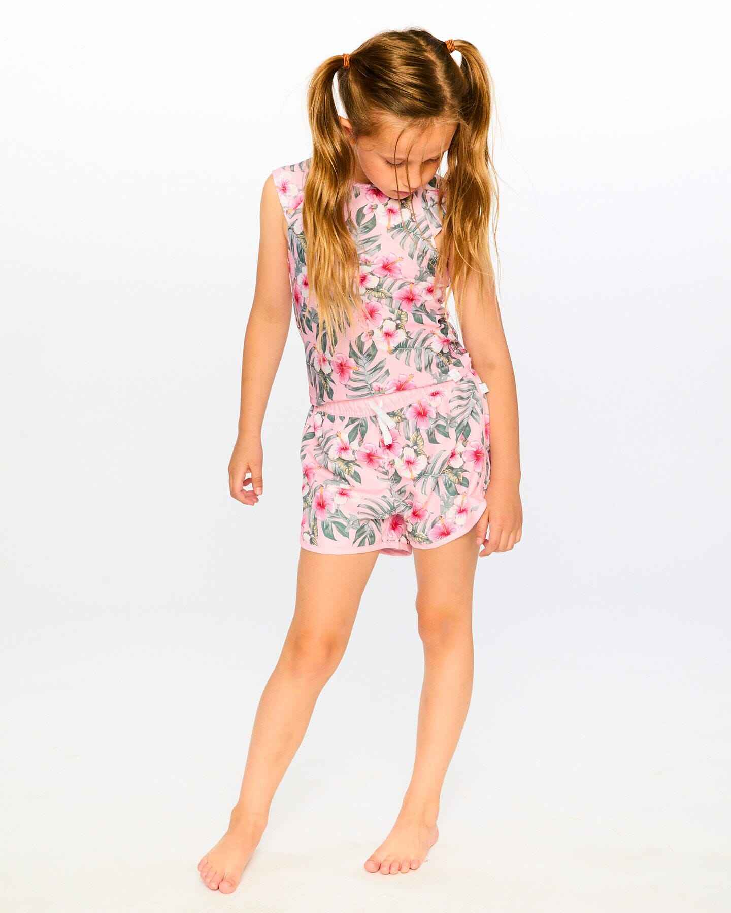 Swim Shorts Pink Hibiscus Print