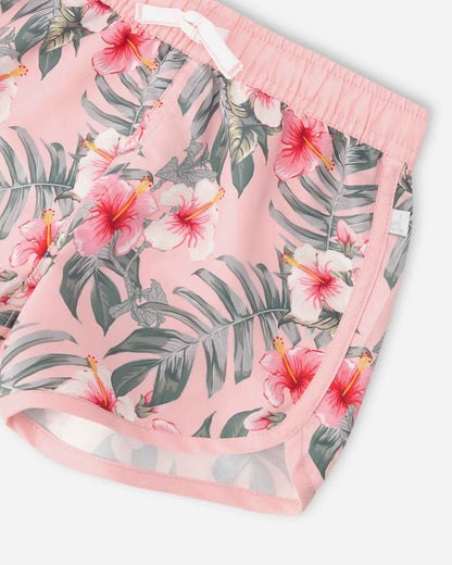 Swim Shorts Pink Hibiscus Print