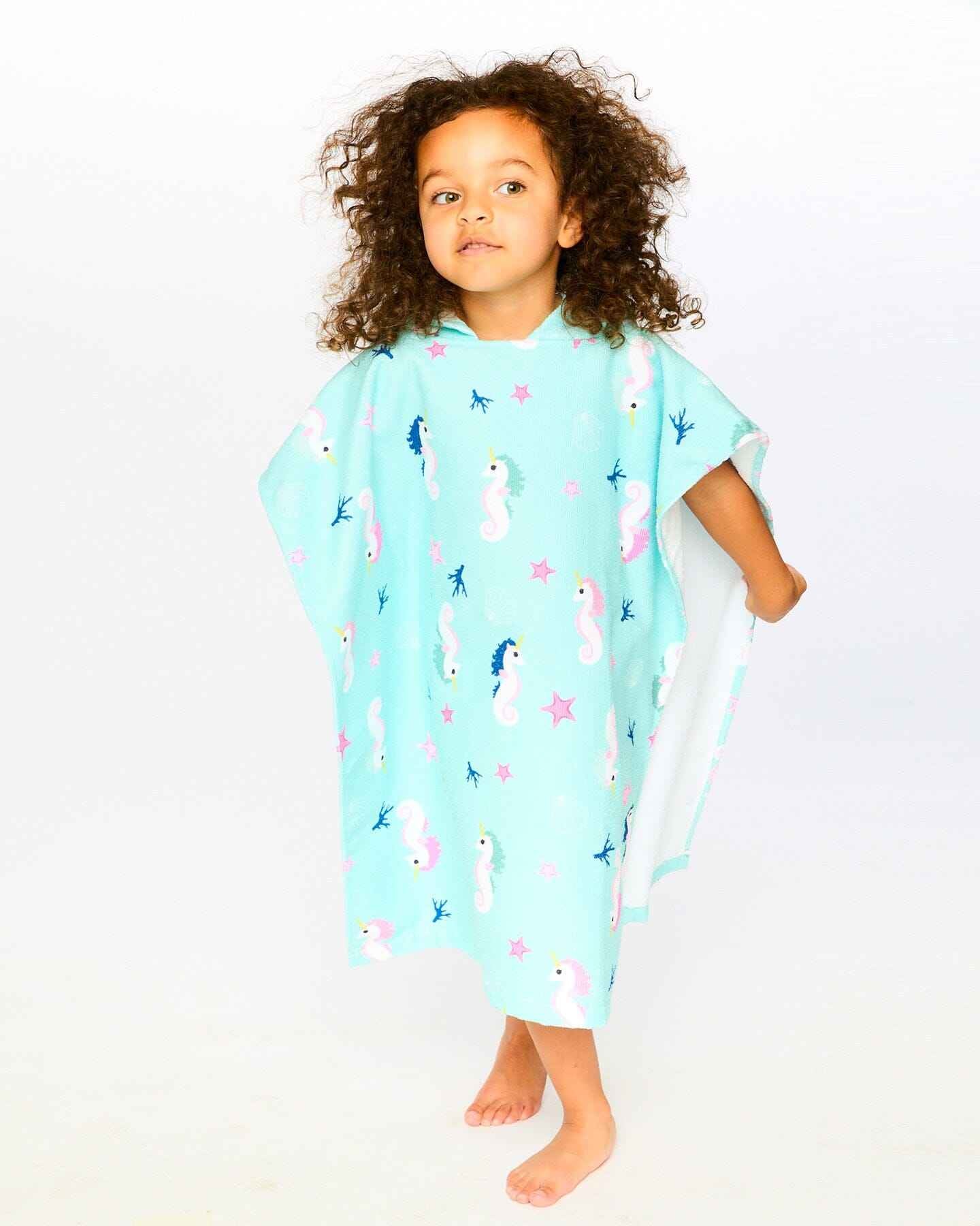 Hooded Beach Towel Blue Seahorse Print