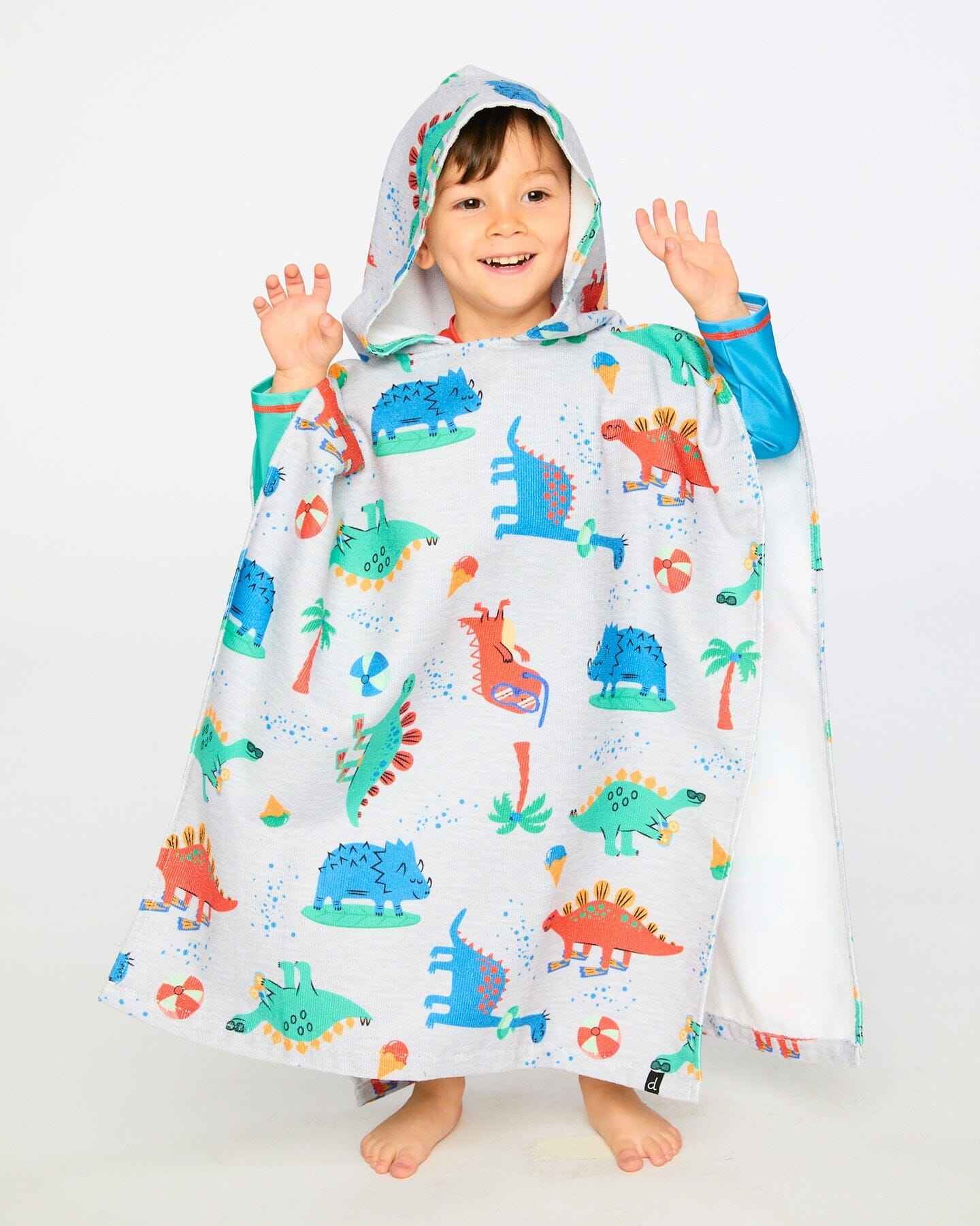 Hooded Beach Towel Grey Baby Dinosaur Print
