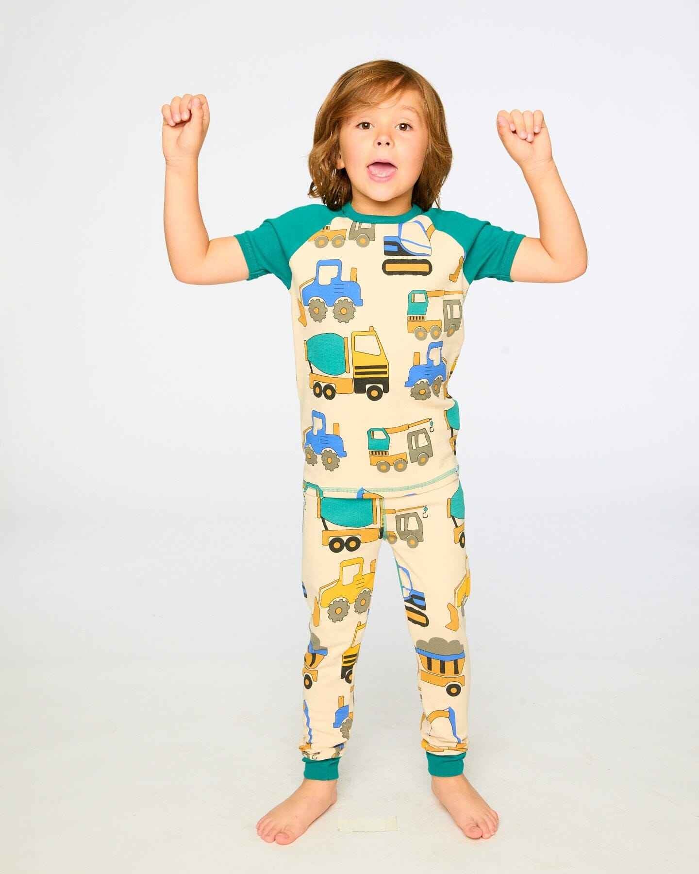 Organic Cotton Two-Piece Pyjama Set Beige Truck Print