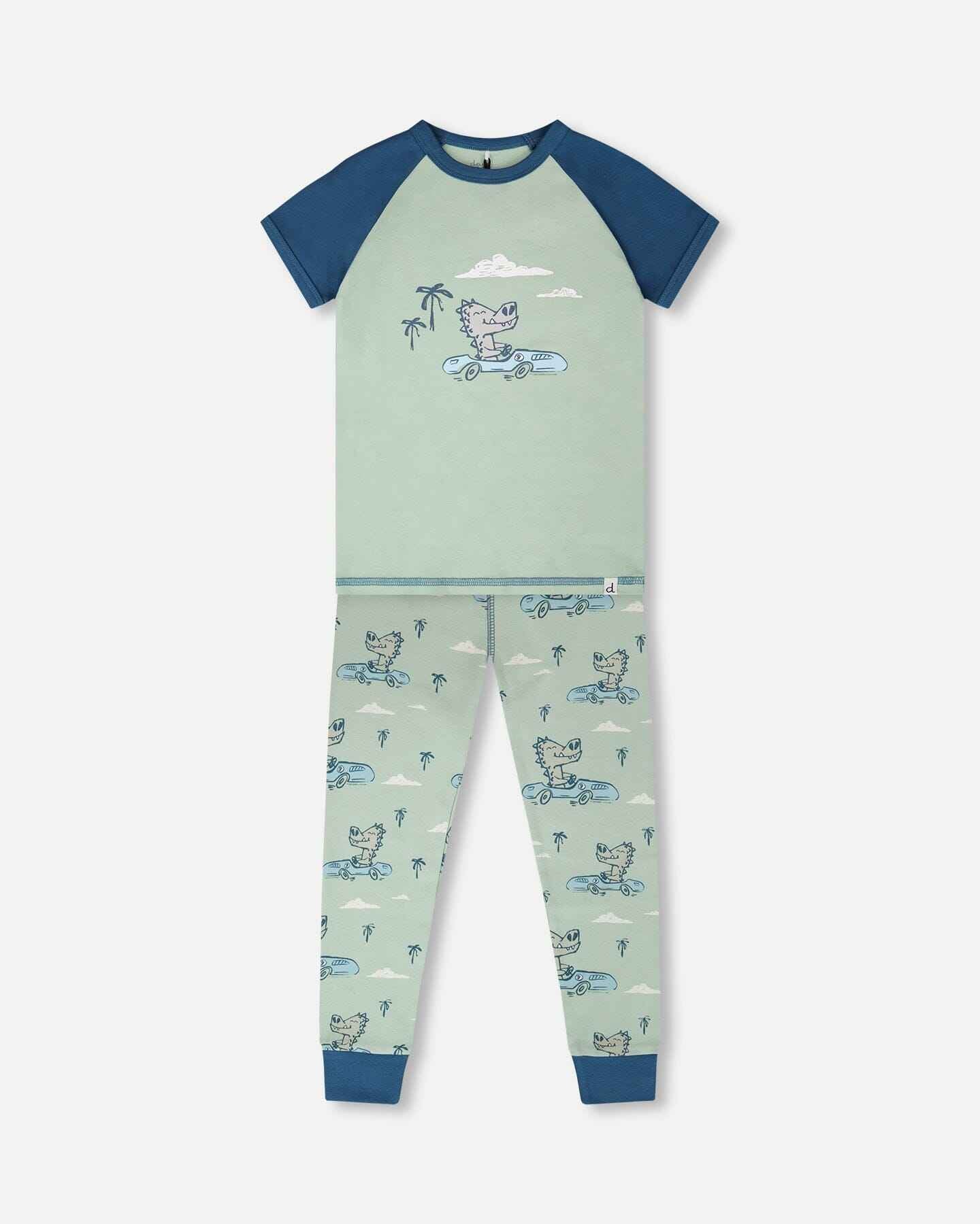 Organic Cotton Two-Piece Pyjama Set Green Crocodile Print