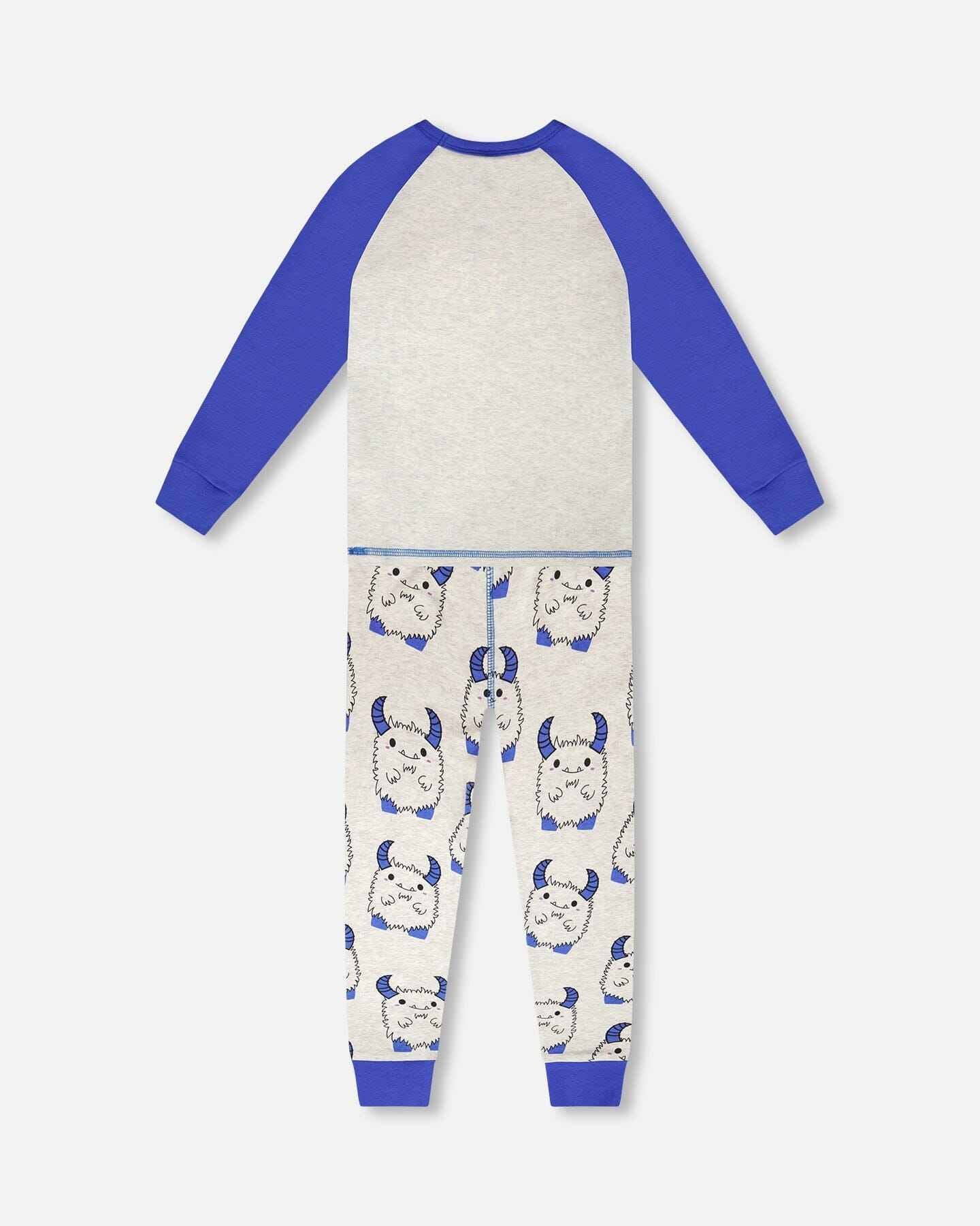 Organic Cotton Two-Piece Pyjama Set Grey Mix Monster Print