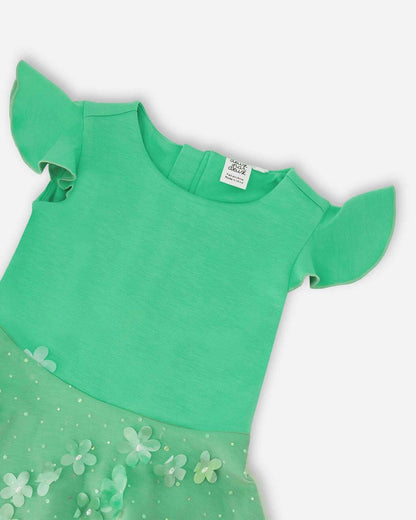 Bi-Material Dress Bright Mint Green