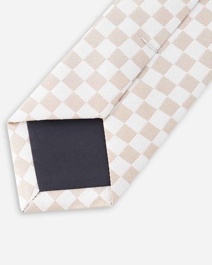 Neck Tie White And Sand Check